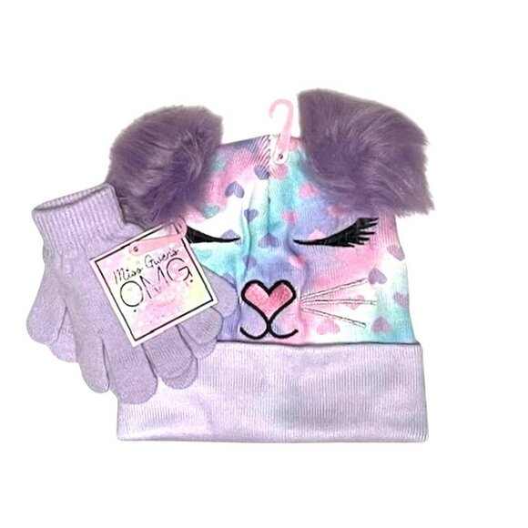 Miss Gwen OMG Girl's Bella Hearts Printed Pom Pom Beanie & Gloves Set (4446) - Picture 2 of 12